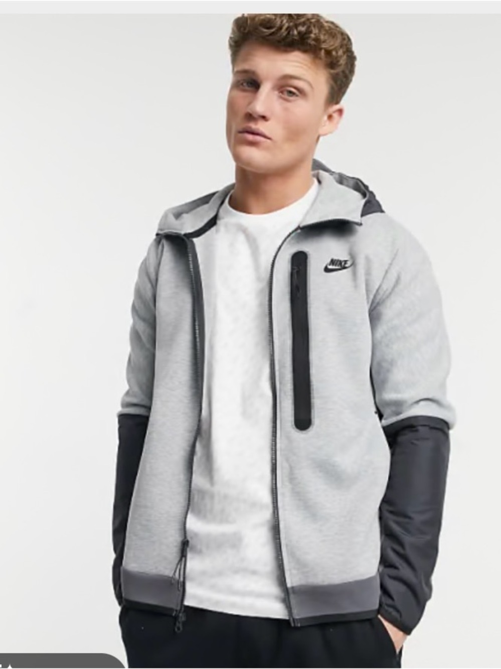 Nike Tech Fleece Overlay Colorblock Hoodie Jacket Gray Navy Men’s Size Large